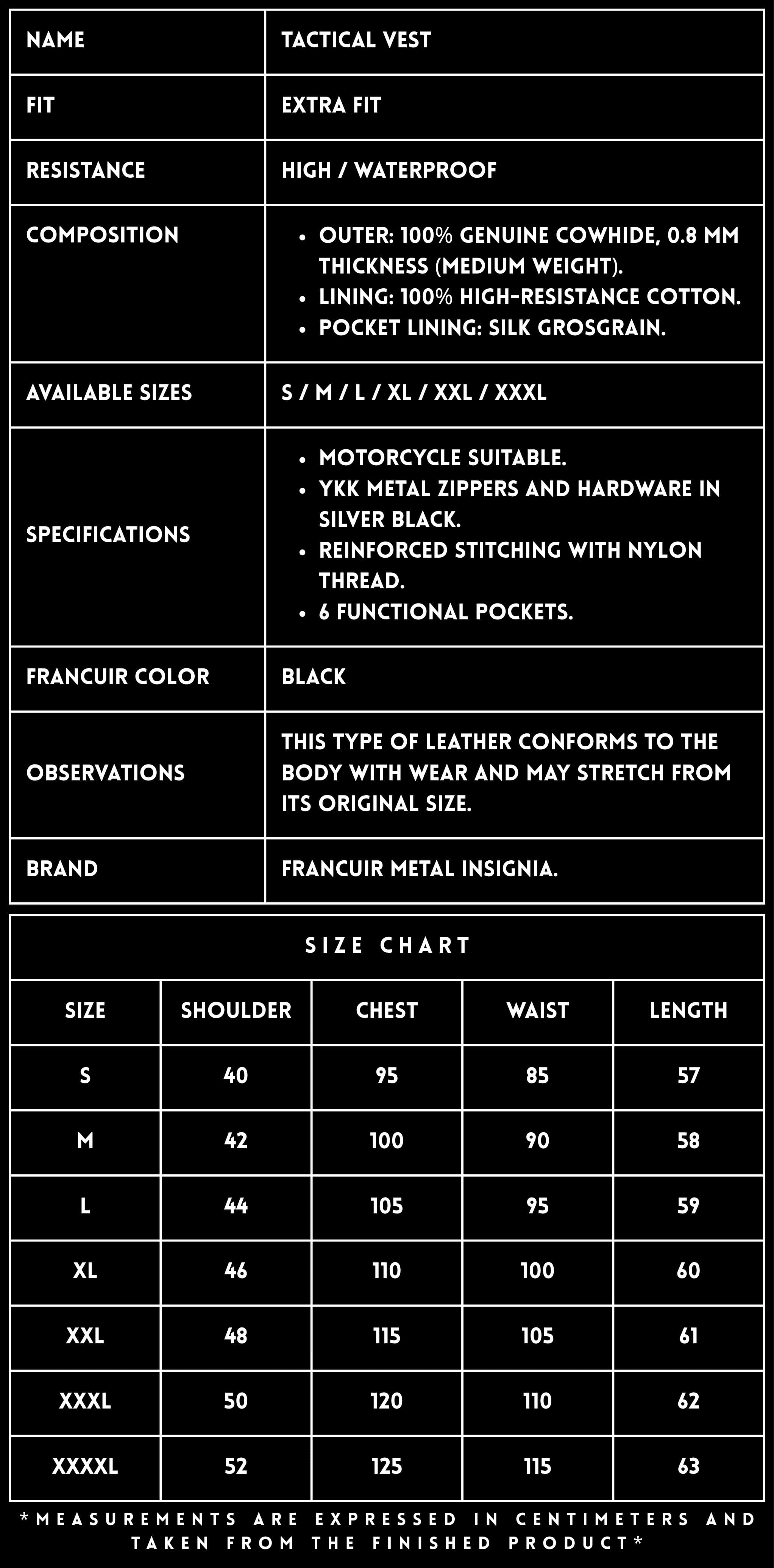 TECHNICAL SPECIFICATION SHEET — LEATHER TACTICAL VEST FRANCUIR